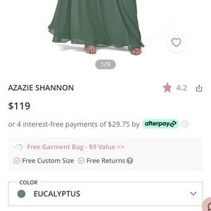 Azazie Shannon bridesmaid dress in Eucalyptus -Size 4